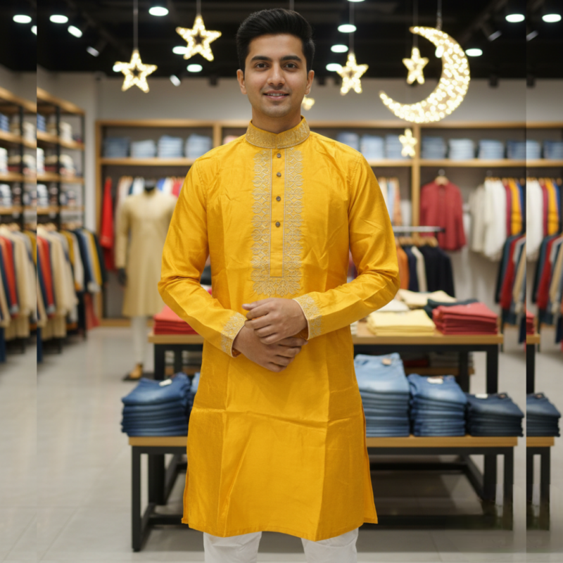 Dupion Silk Wedding Yellow panjabi