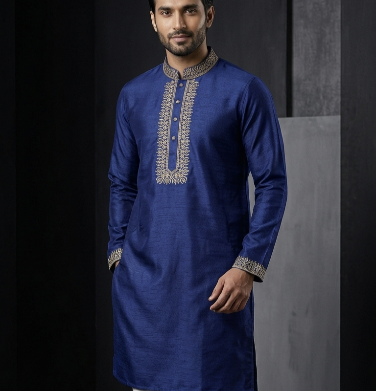Dupion Silk Wedding Blue panjabi