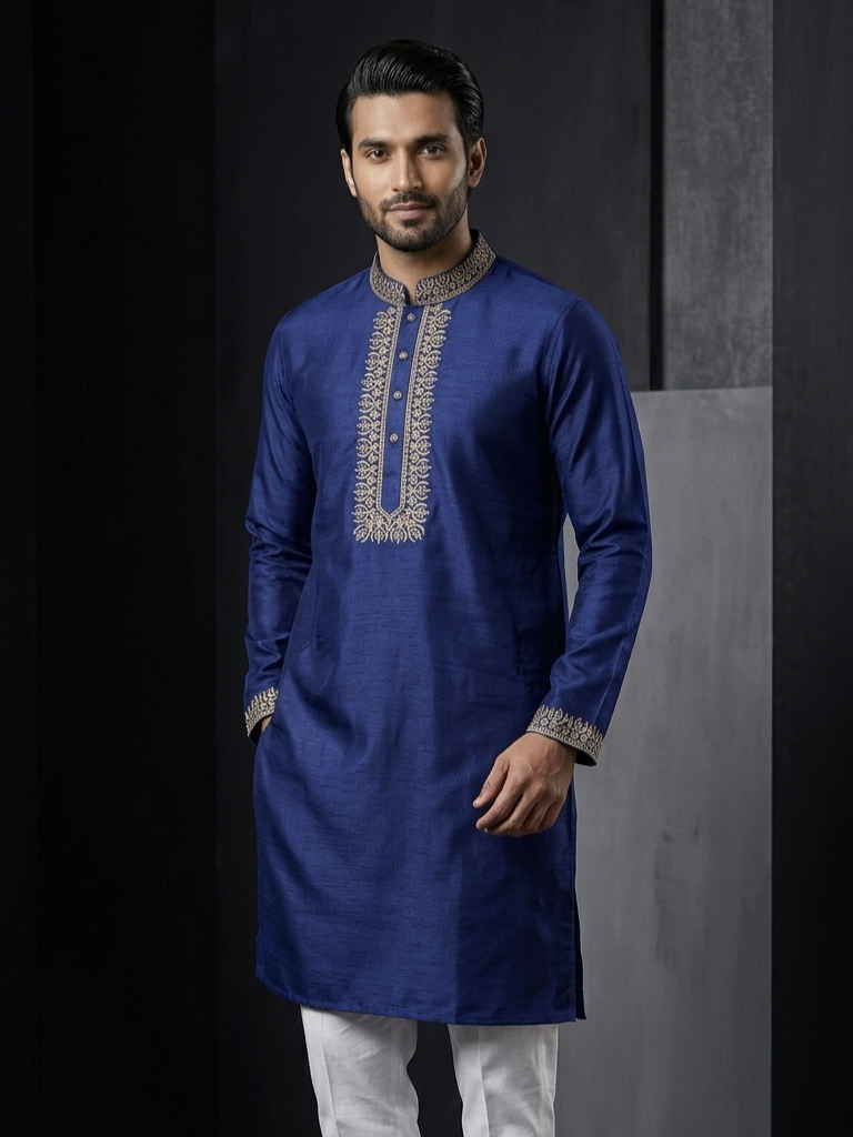 Dupion Silk Wedding Blue panjabi