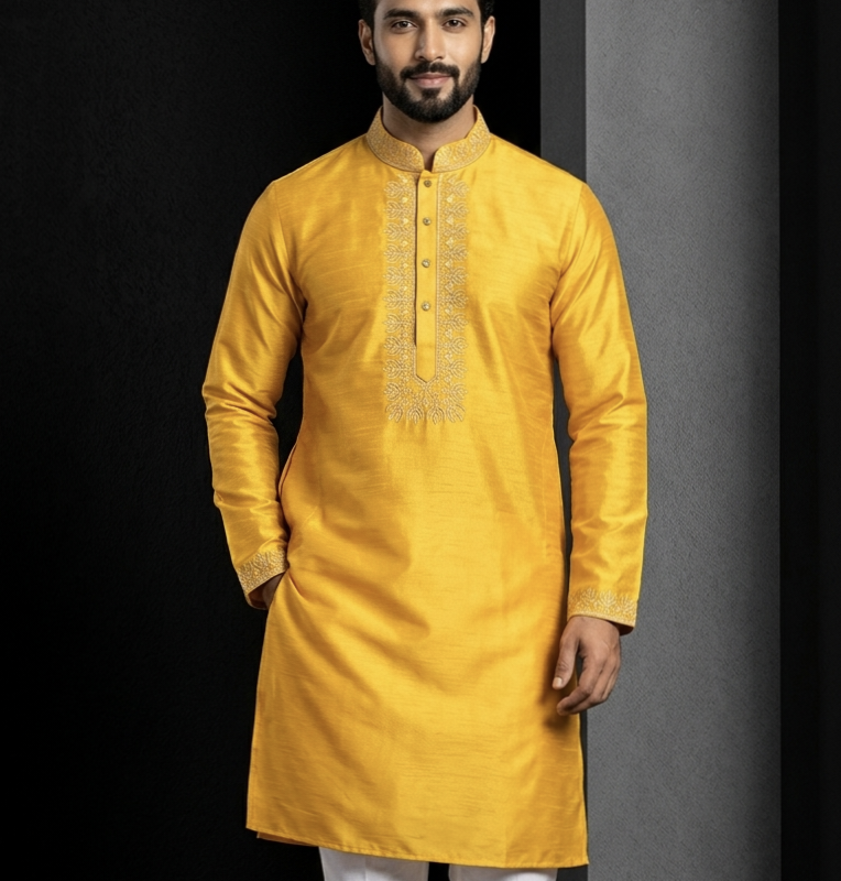 Dupion Silk Wedding Yellow panjabi