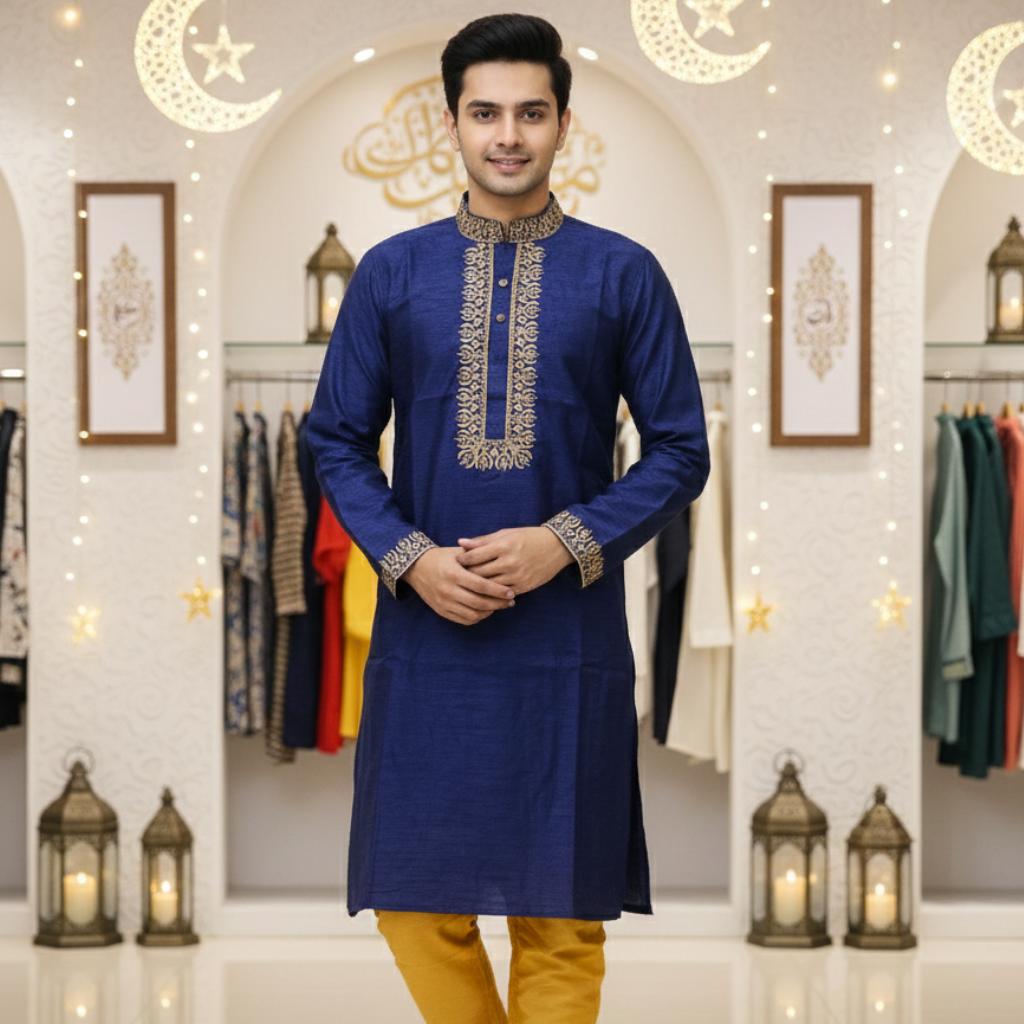 Dupion Silk Wedding Blue panjabi