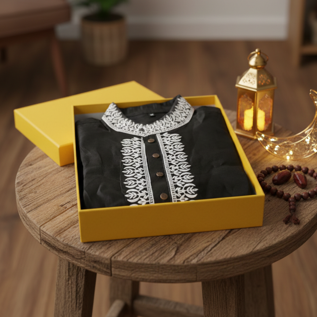 Dupion Silk Wedding Black panjabi - Image 2